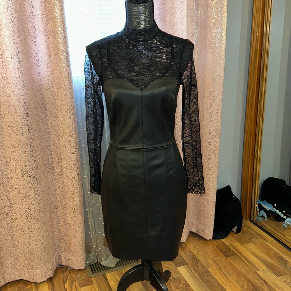 Zara Faux leather and Lace Dress